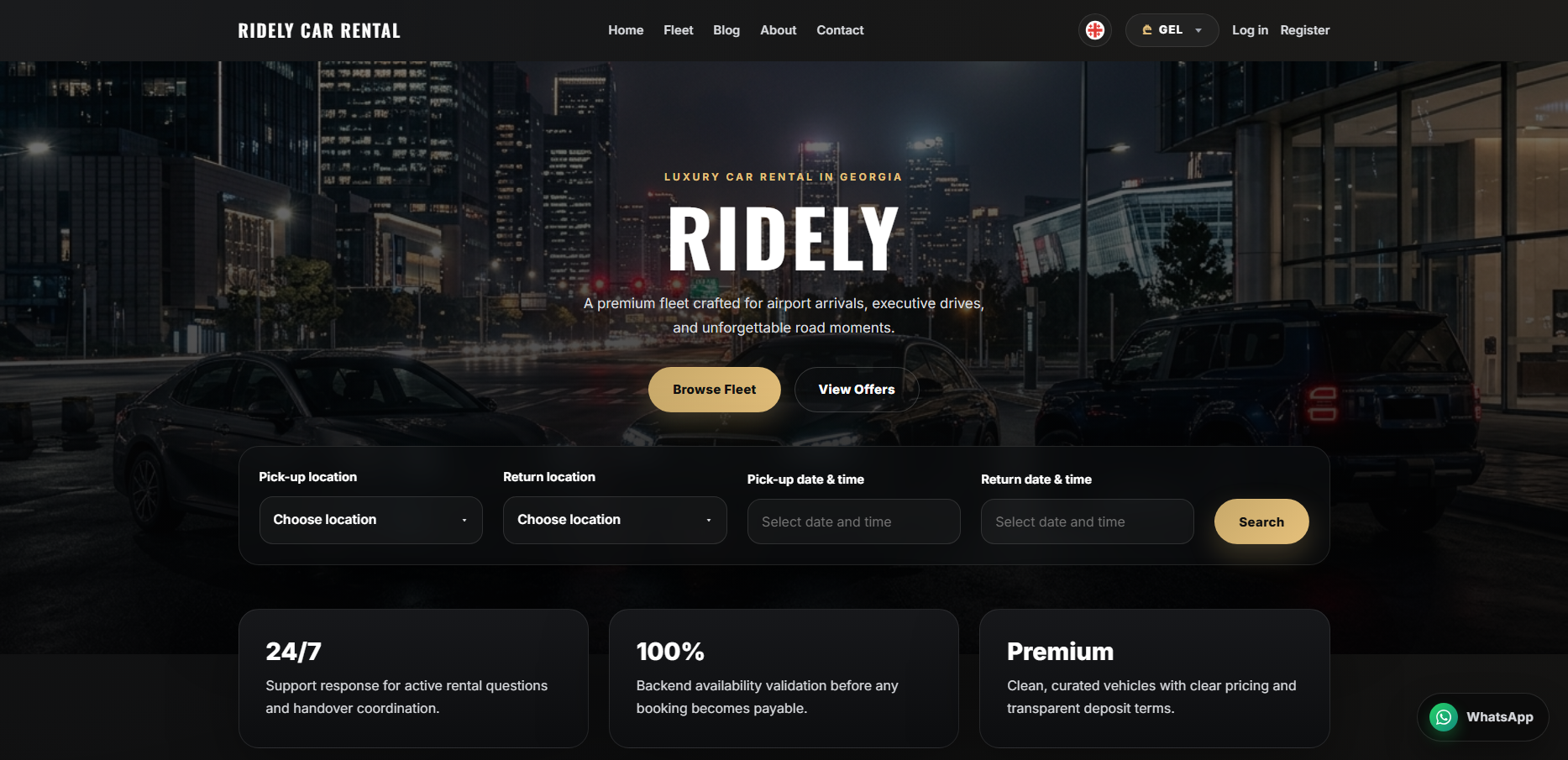 Ridely rental website preview